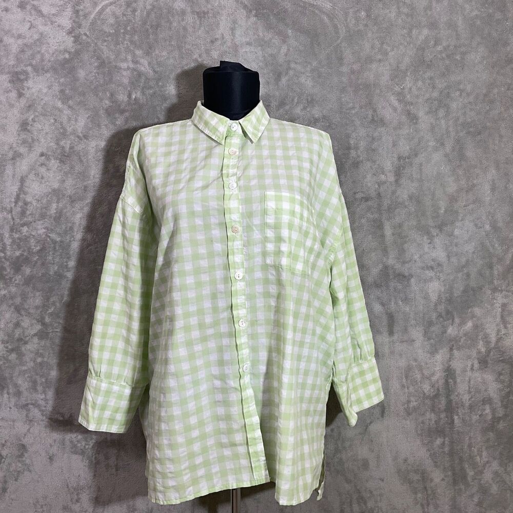 Pomander Place shirt Green Gingham Plaid Adair Boyfriend button up women’s M